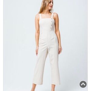 Sky and Sparrow Women's Linen Button Front White and Cream Jumpsuit Size M